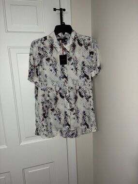 Cynthia Rowley short-sleeve button-up blouse.